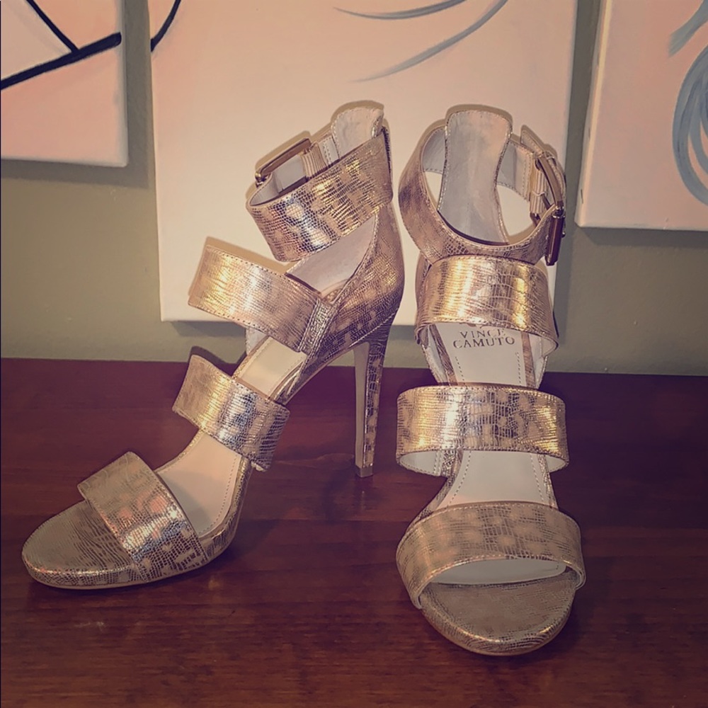 Vince Camuto “Rittel” gold strappy heels